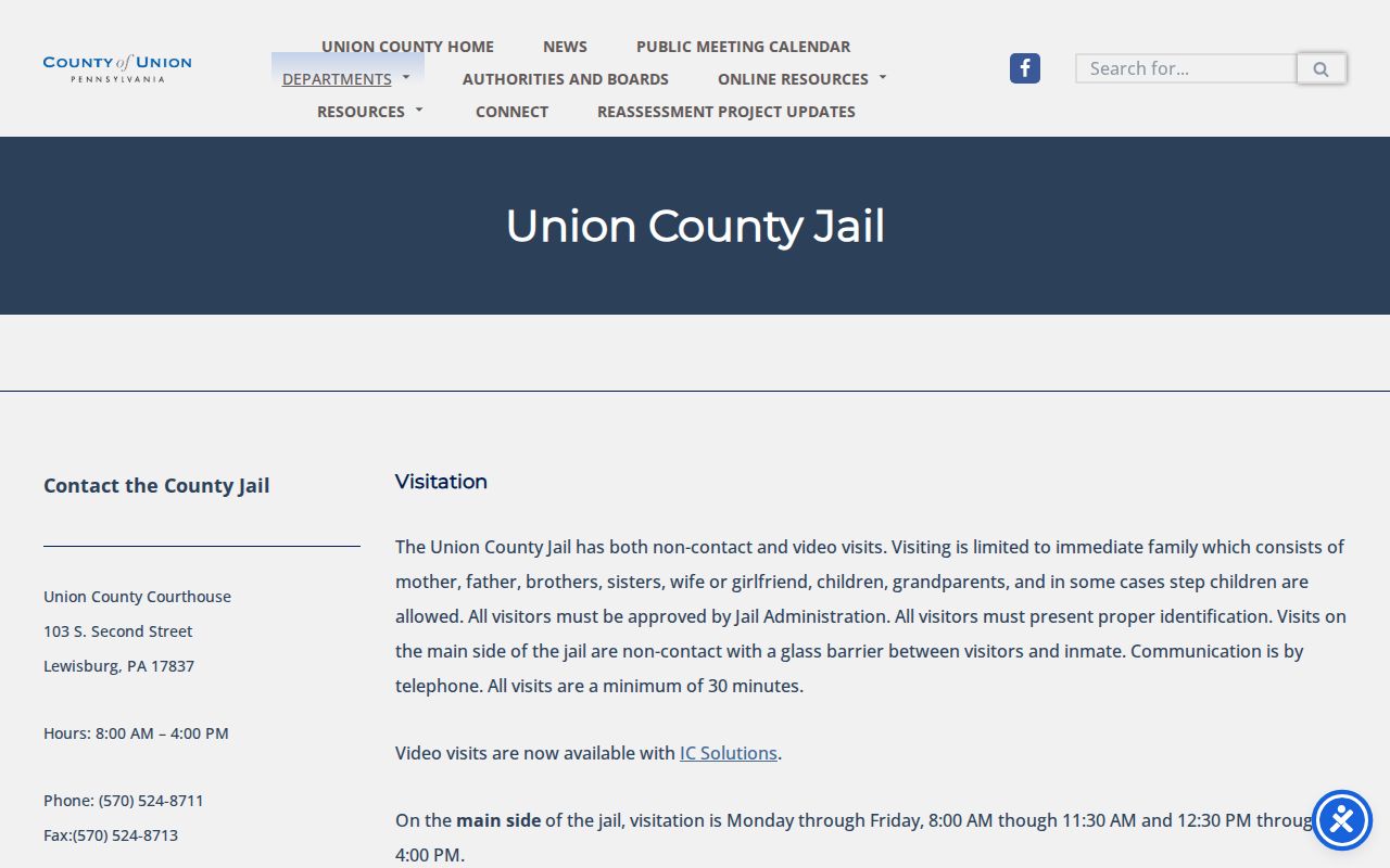 Union County Jail booking record and custody information page
