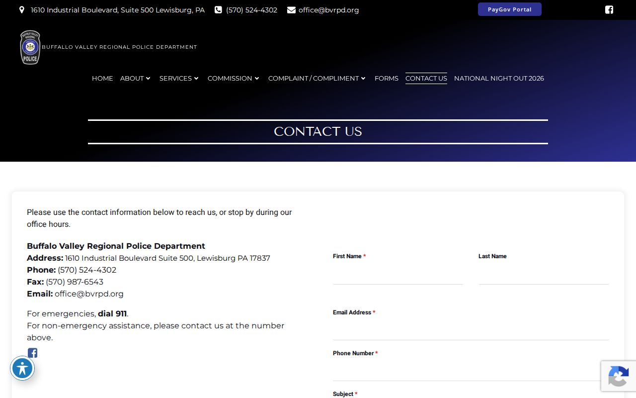 Union County Lewisburg police records contact page